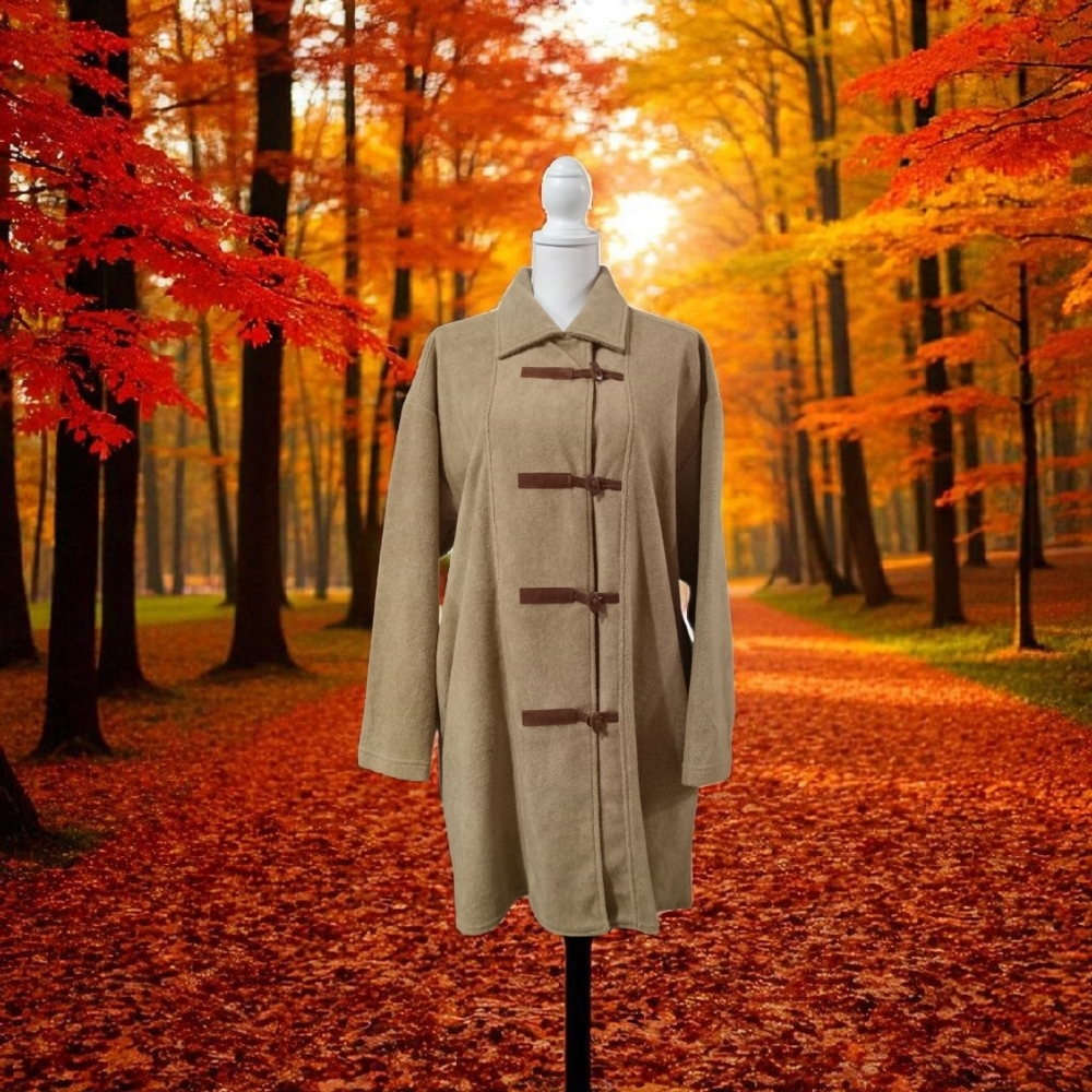 COLDWATER‎ CREEK TAN WOMEN'S COAT MEDIUM WITH 4 TOGGLE BUTTON FRONT CLOSURES VGC